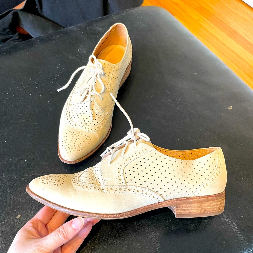 👹Madewell Leather Coastal Oxford Perforated tie cutout Breathable preppy flats 8